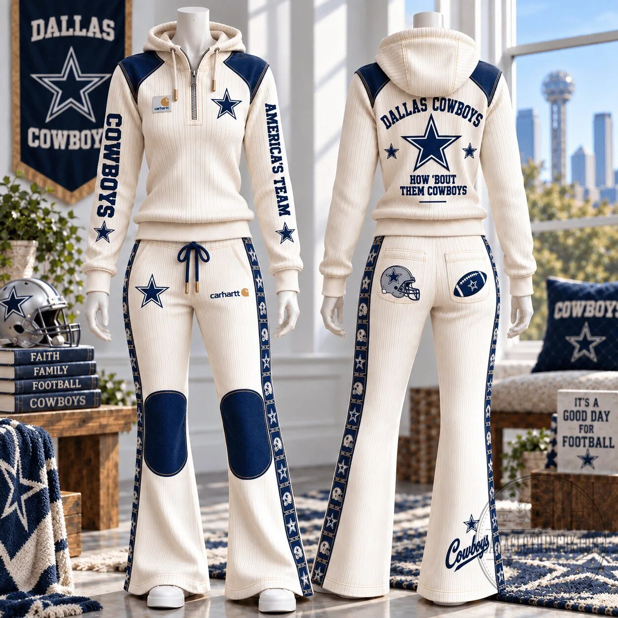 Dallas Cowboys America's Team Half-Zip Hoodie and Flare Pants Set 2 Dallas Cowboys America's Team Half-Zip Hoodie and Flare Pants Set