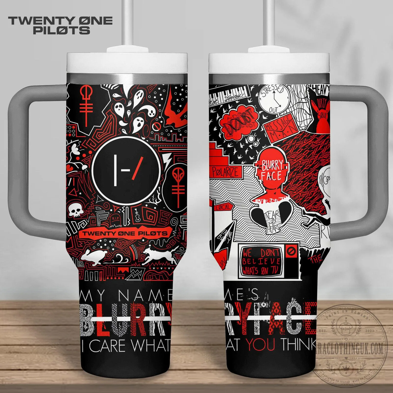 Twenty One Pilots Blurryface Album Art Insulated Tumbler with Handle