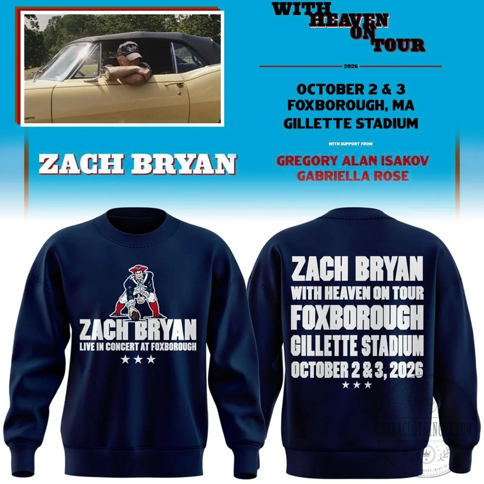 Zach Bryan New England Patriots Concert Live in Foxborough 2026 Crewneck Sweatshirt 1 Zach Bryan New England Patriots Concert Live in Foxborough 2026 Crewneck Sweatshirt