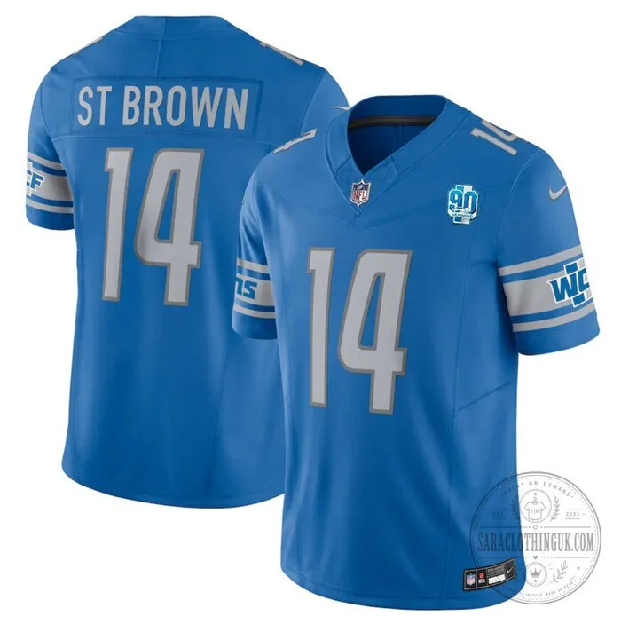 Amon-Ra St. Brown Detroit Lions Blue Football Jersey 90th Anniversary Edition