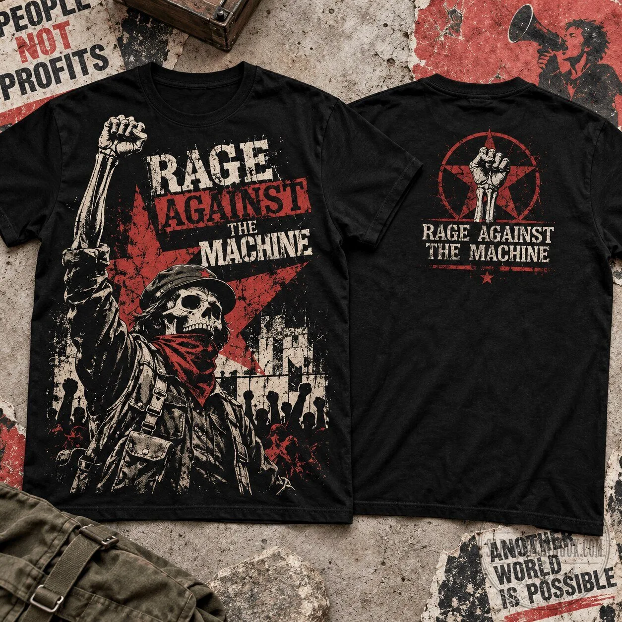 Rage Against the Machine Rebel Skeleton Fist Black T-Shirt