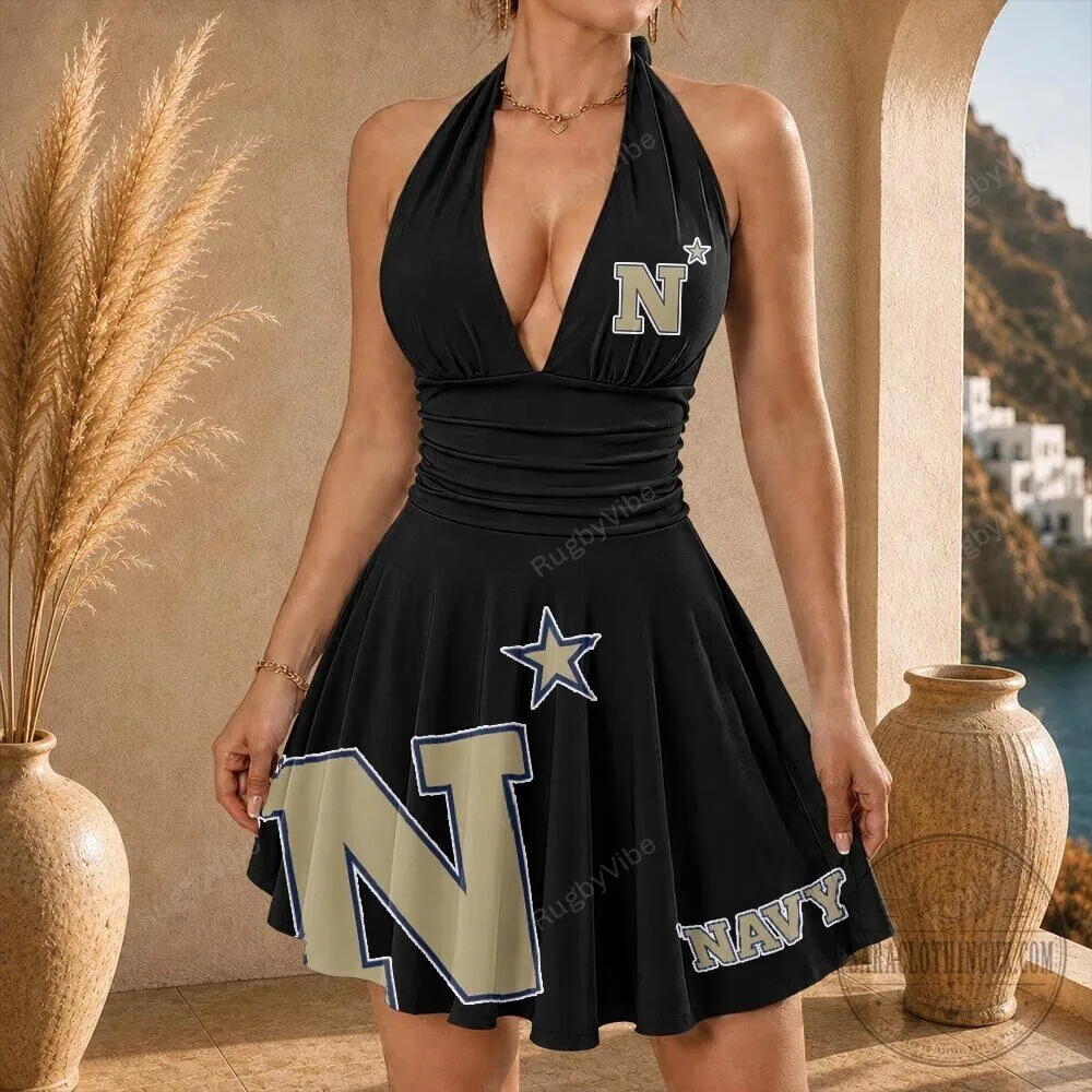 Navy Midshipmen Football Team Black Halter Neck Dress 3 Navy Midshipmen Football Team Black Halter Neck Dress