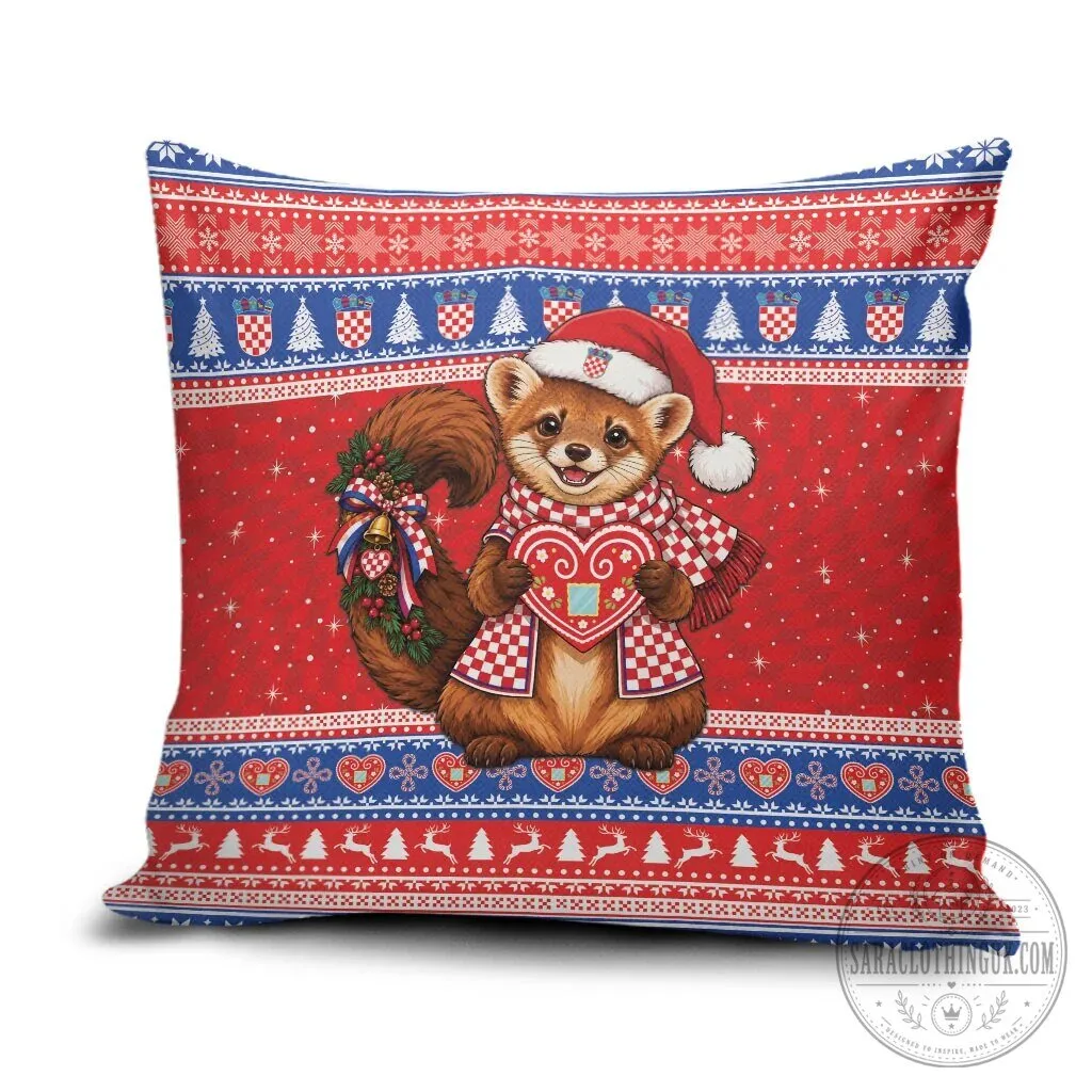 Croatian Christmas Red Panda Licitar Heart Holiday Decorative Pillow