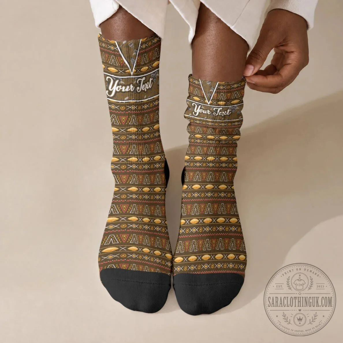 Personalized African Tribal Pattern Mudcloth Heritage Art Crew Socks