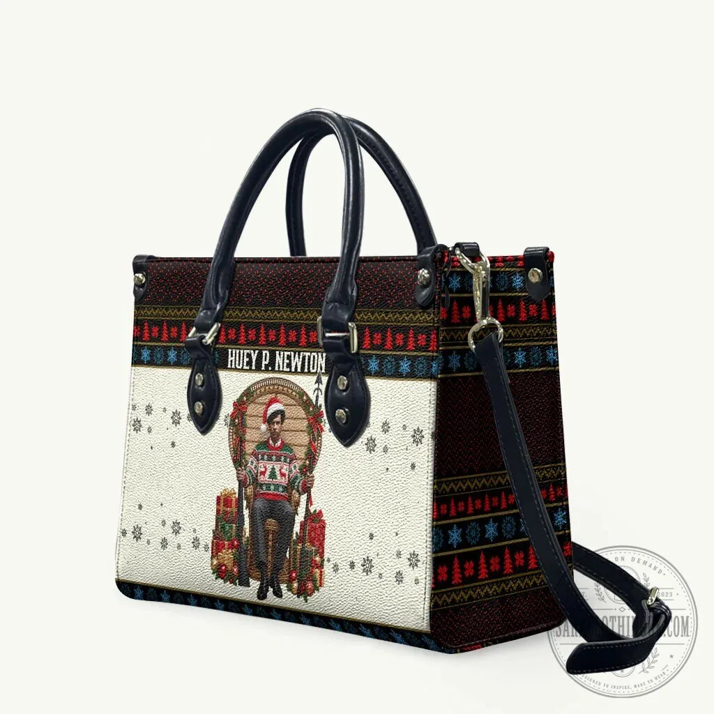 Huey P. Newton Black Panther Christmas Ugly Sweater Leather Handbag