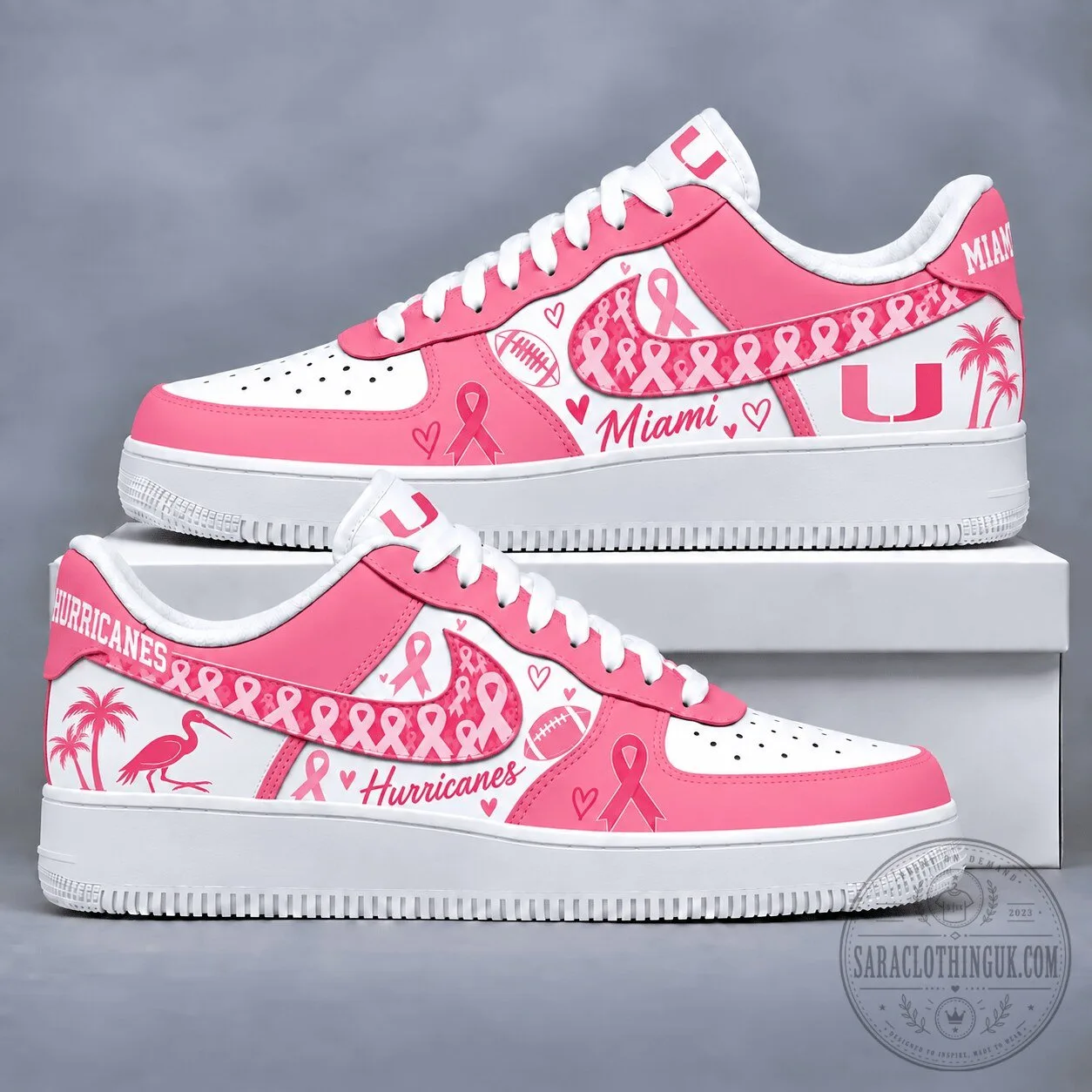 Miami Hurricanes Breast Cancer Awareness Pink Custom Shoes