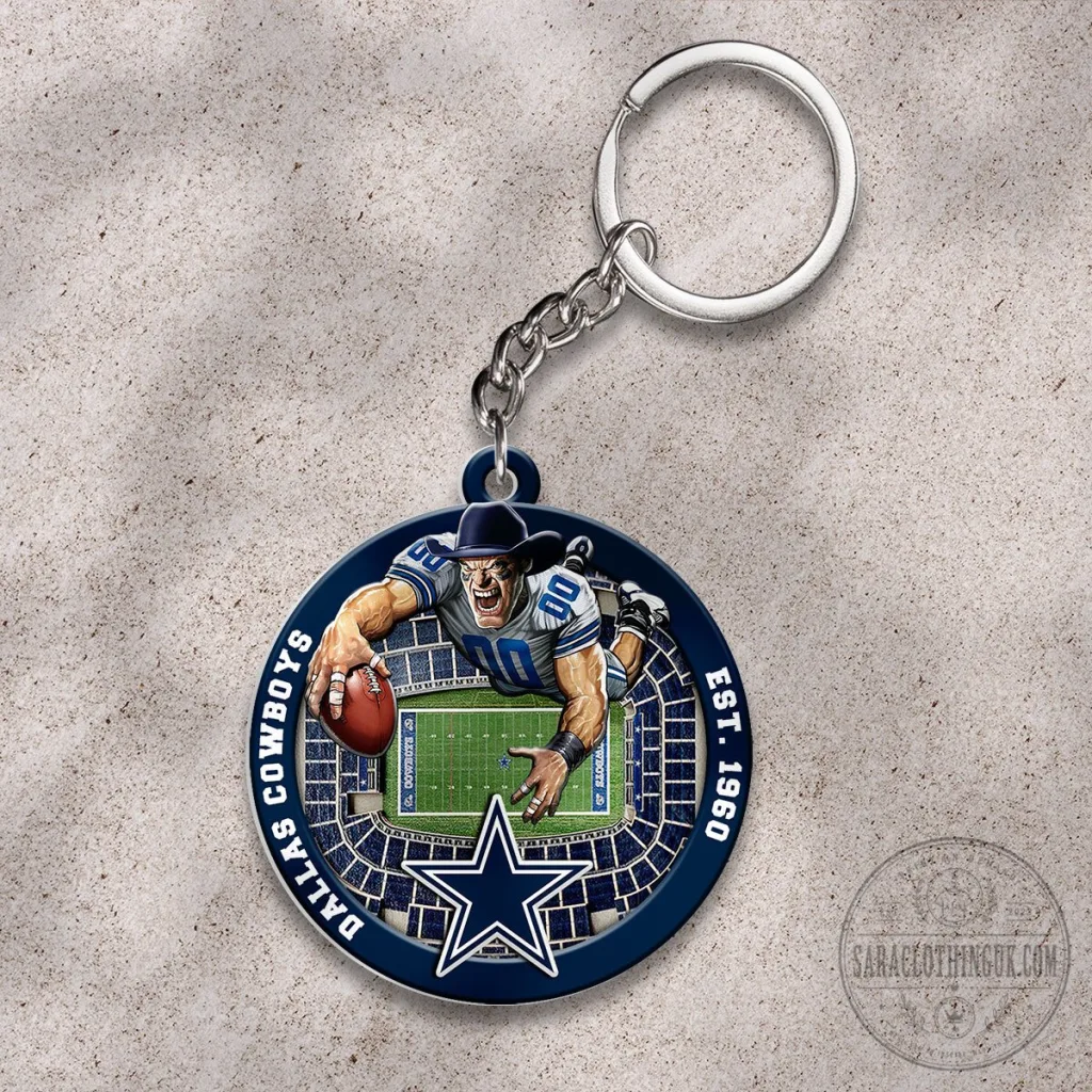 Dallas Cowboys Football Player Stadium Scene Round Keychain Dallas Cowboys Football Player Stadium Scene Round Keychain