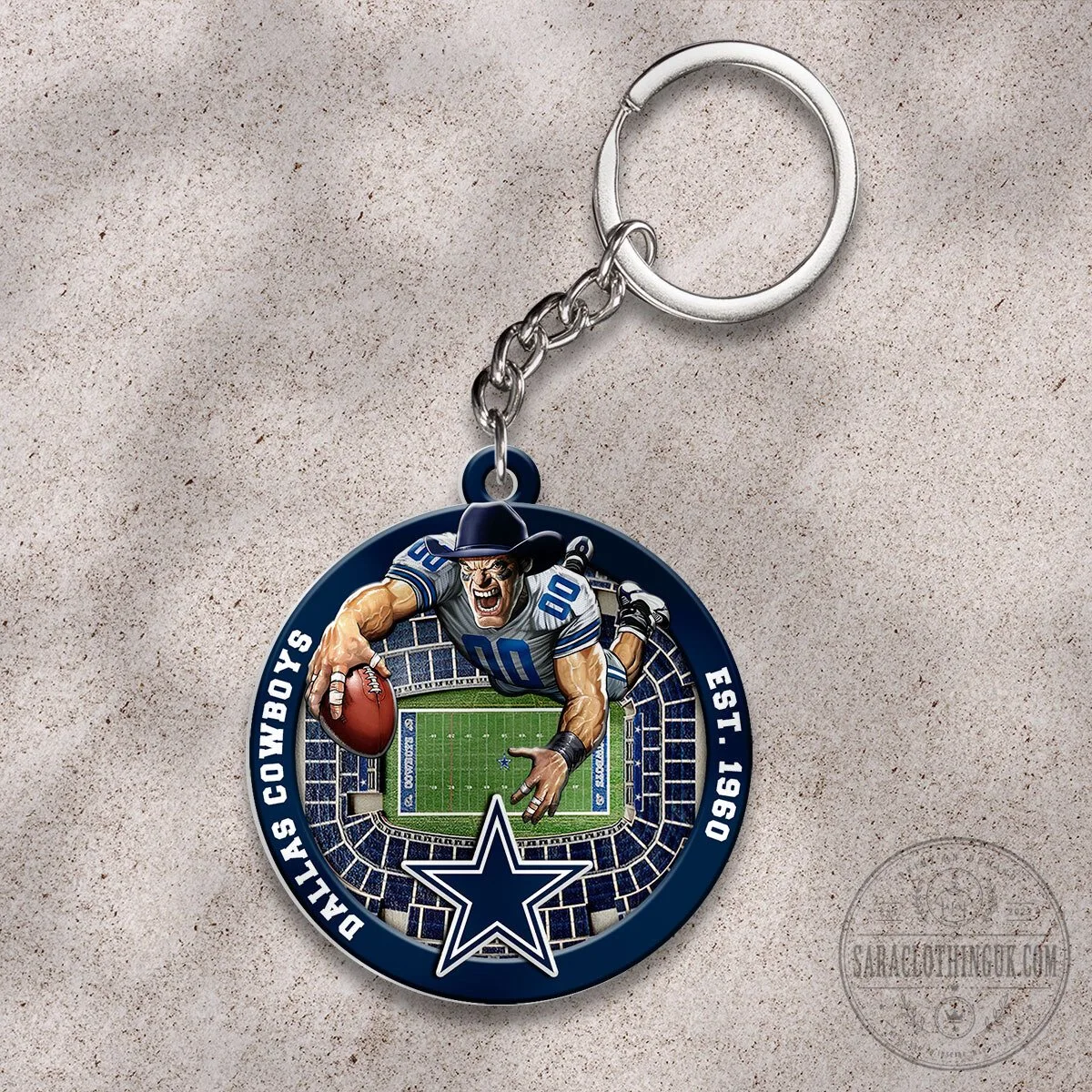 Dallas Cowboys Football Player Stadium Scene Round Keychain