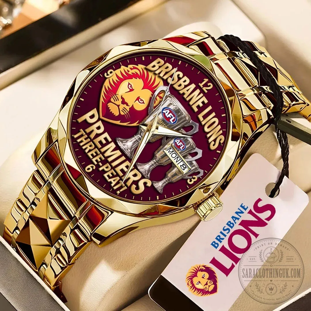 Brisbane Lions AFL Premiers Three-Peat Gold Tone Luxury Quartz Watch