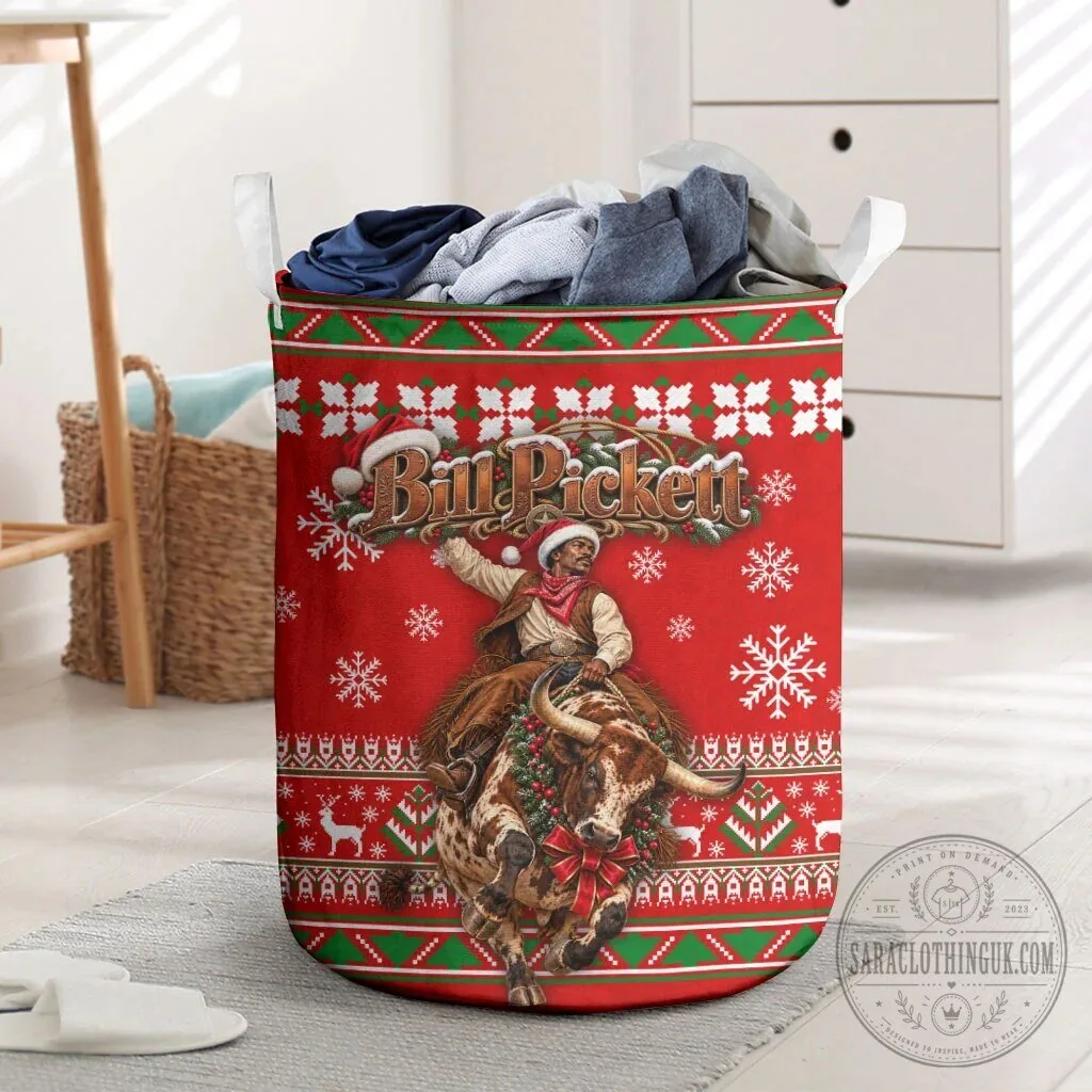 Bill Pickett Christmas Cowboy Rodeo Bull Rider Ugly Sweater Laundry Basket