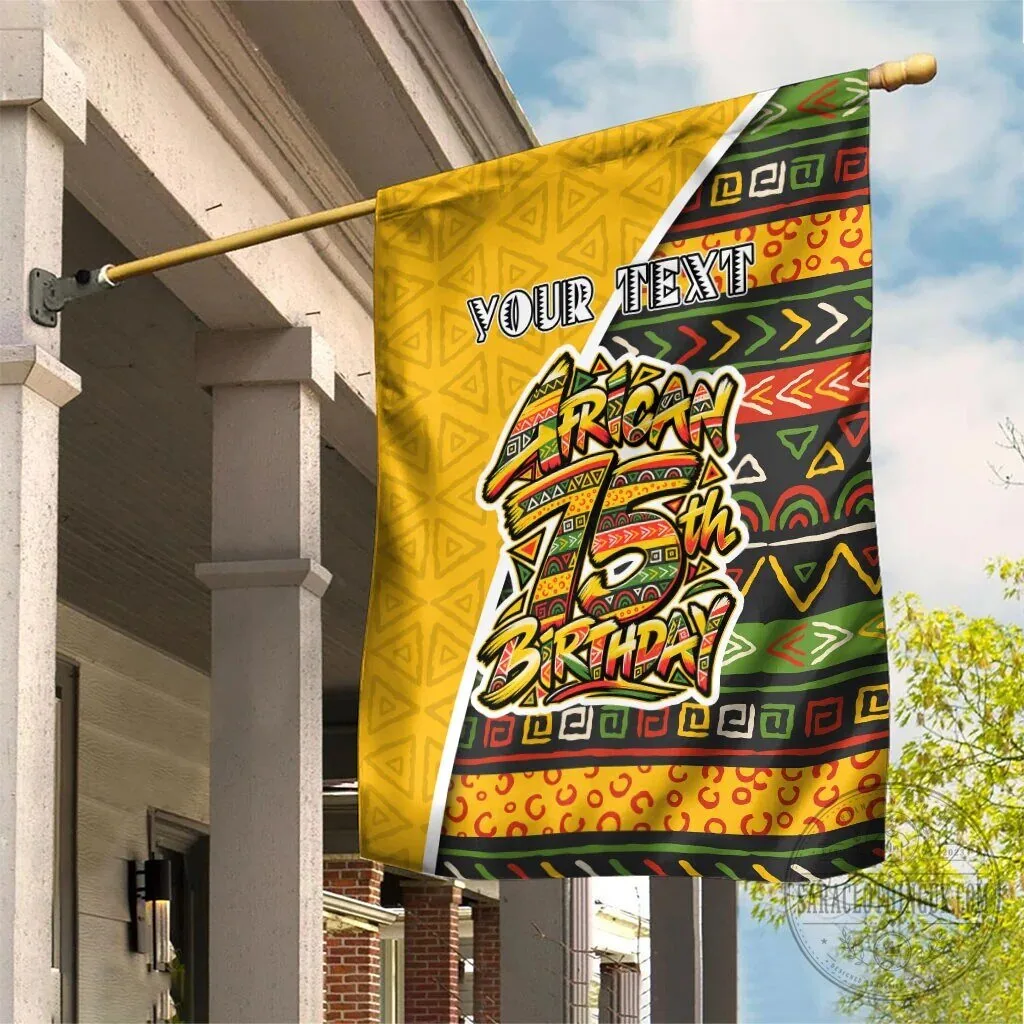 Personalized African 75th Birthday Garden Flag with Colorful Tribal Geometric Heritage Pattern