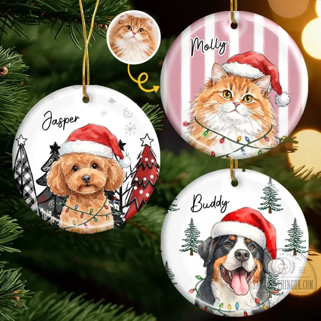 Personalized Pet Photo Christmas Ornament Custom Dog Cat Name Keepsake Gift Personalized Pet Photo Christmas Ornament Custom Dog Cat Name Keepsake Gift