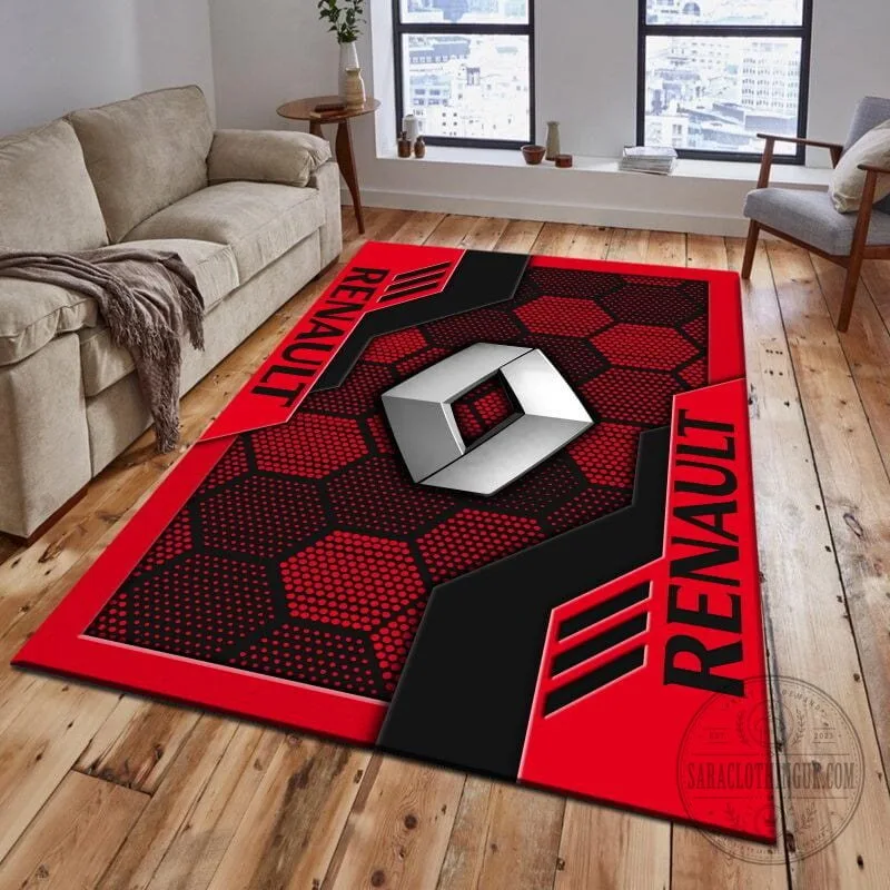 Renault Sport Racing Red and Black Hexagon Pattern Area Rug
