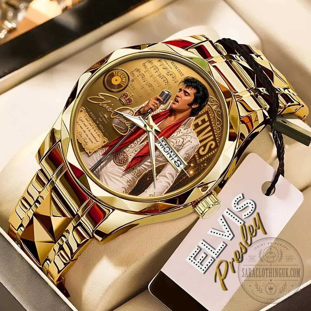 Elvis Presley The King of Rock and Roll Gold Tone Quartz Watch
