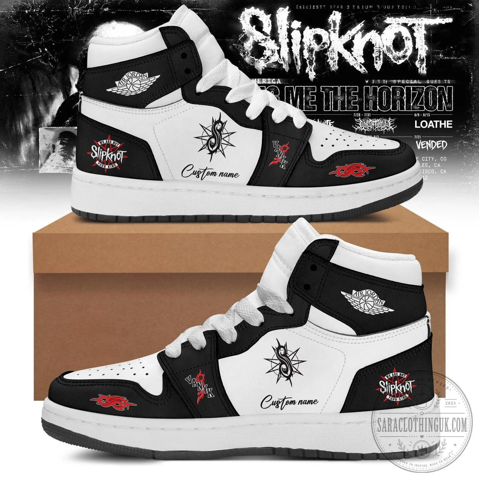 Slipknot Band Black and White Custom Name High-Top Sneakers