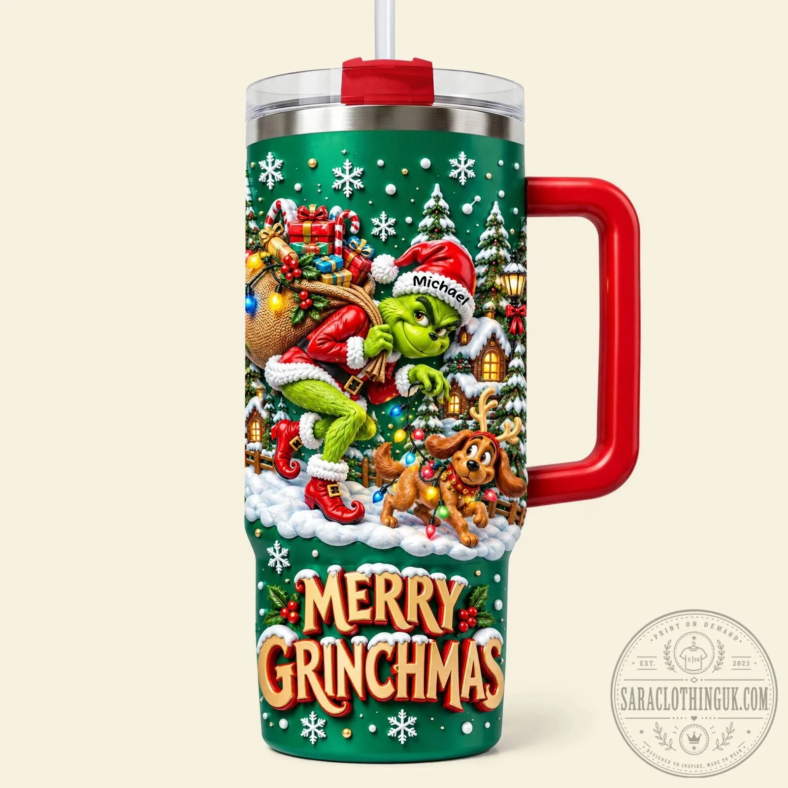 Merry Grinchmas Christmas Mischief Personalized 40oz Tumbler with Handle 9 Merry Grinchmas Christmas Mischief Personalized 40oz Tumbler with Handle
