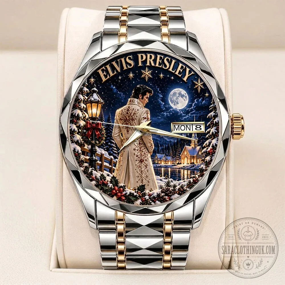 Elvis Presley Christmas Winter Scene Stainless Steel Quartz Watch