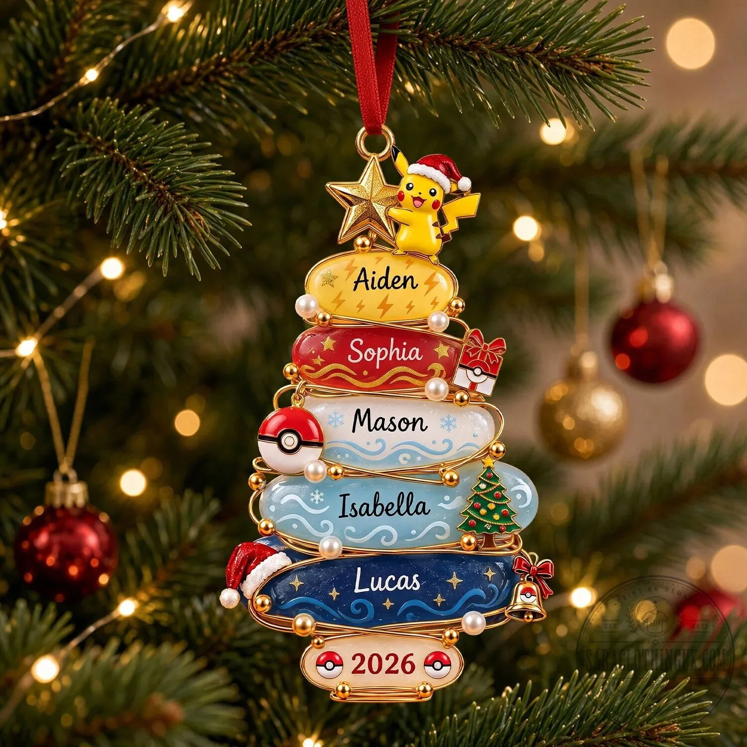 Pokemon Pikachu Family Christmas Tree Personalized Ornament