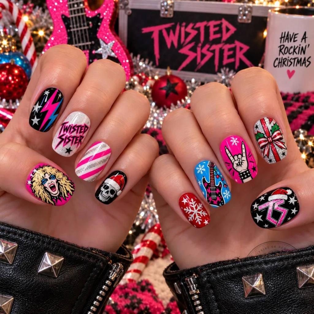 Twisted Sister Christmas Rock and Roll Press On Nails Set Twisted Sister Christmas Rock and Roll Press On Nails Set