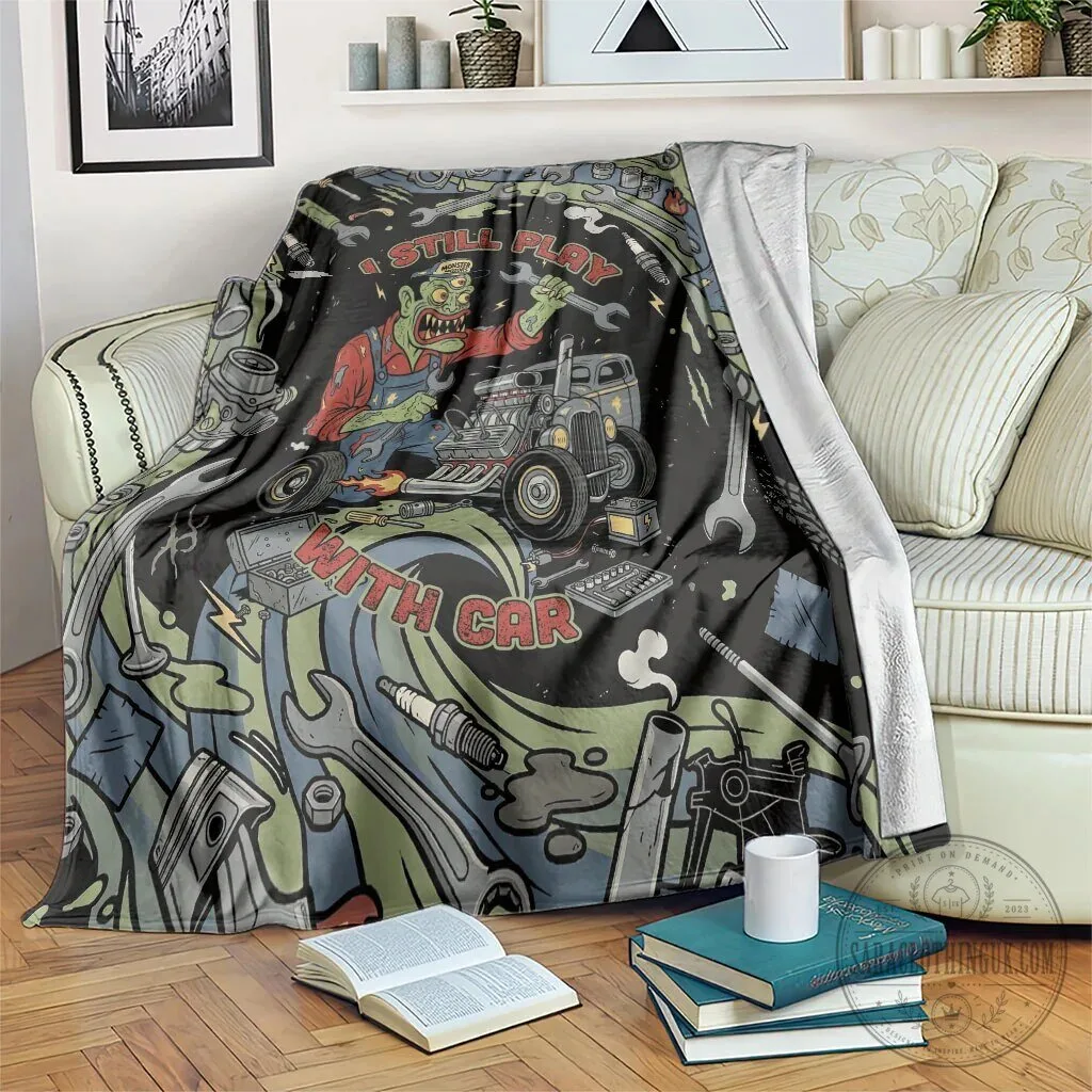 Zombie Mechanic Hot Rod Monster Motors Retro Vintage Car Tools Art Blanket 4 Zombie Mechanic Hot Rod Monster Motors Retro Vintage Car Tools Art Blanket