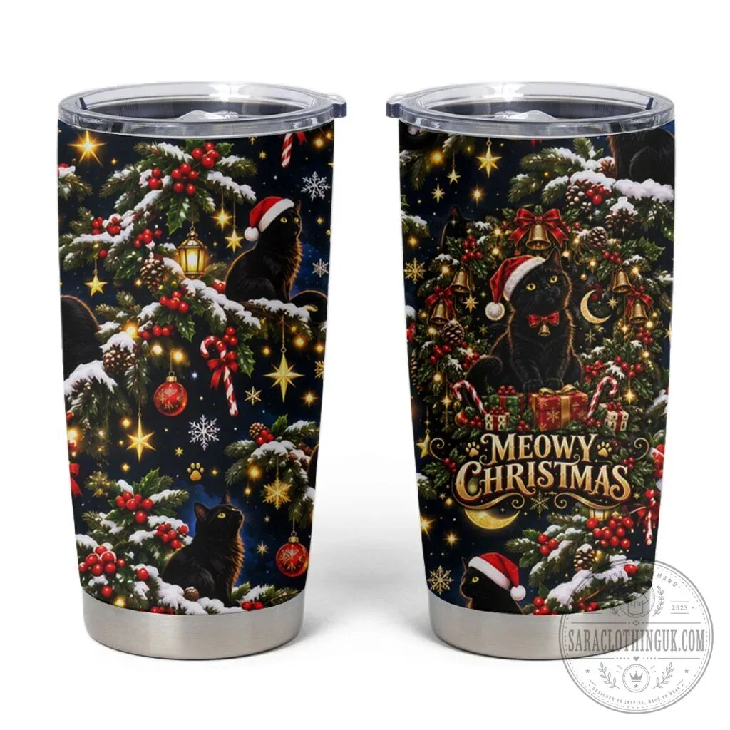 Meowy Christmas Black Cat Festive Night Tree Snow Stars Holiday Pattern Art Tumbler 3 Meowy Christmas Black Cat Festive Night Tree Snow Stars Holiday Pattern Art Tumbler