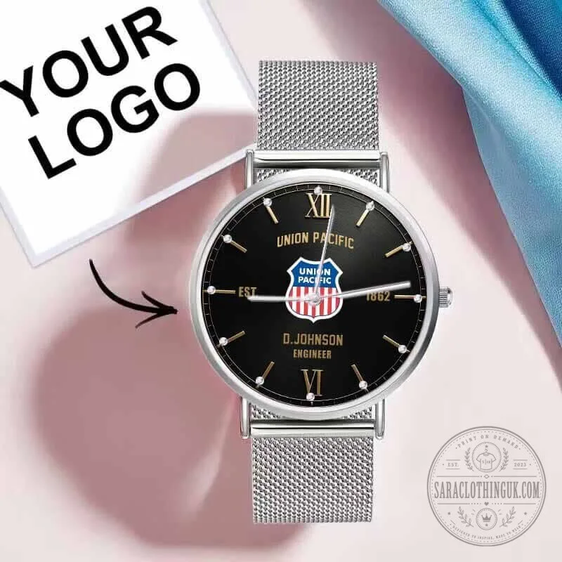 Union Pacific Railroad Custom Engraved Stainless Steel Mesh Band Watch
