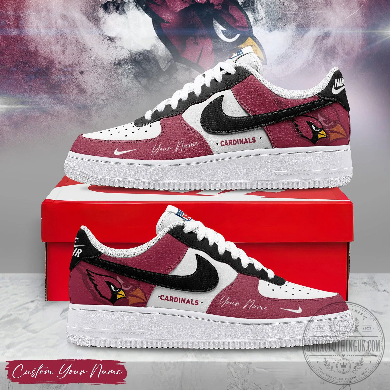 Arizona Cardinals Custom Name White And Red Team Logo Fan Shoes