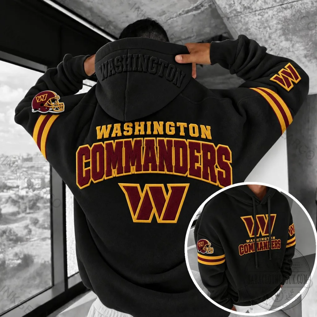 Washington Commanders Football Team Black and Gold Striped Hoodie Washington Commanders Football Team Black and Gold Striped Hoodie
