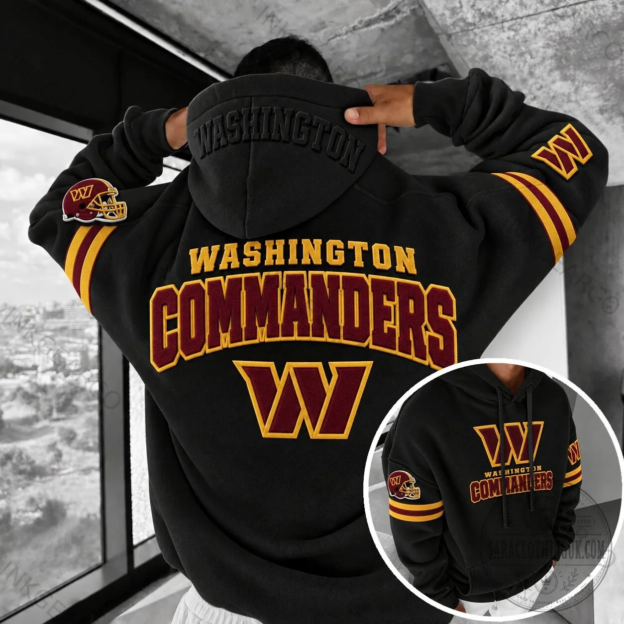 Washington Commanders Football Team Black and Gold Striped Hoodie 5 Washington Commanders Football Team Black and Gold Striped Hoodie