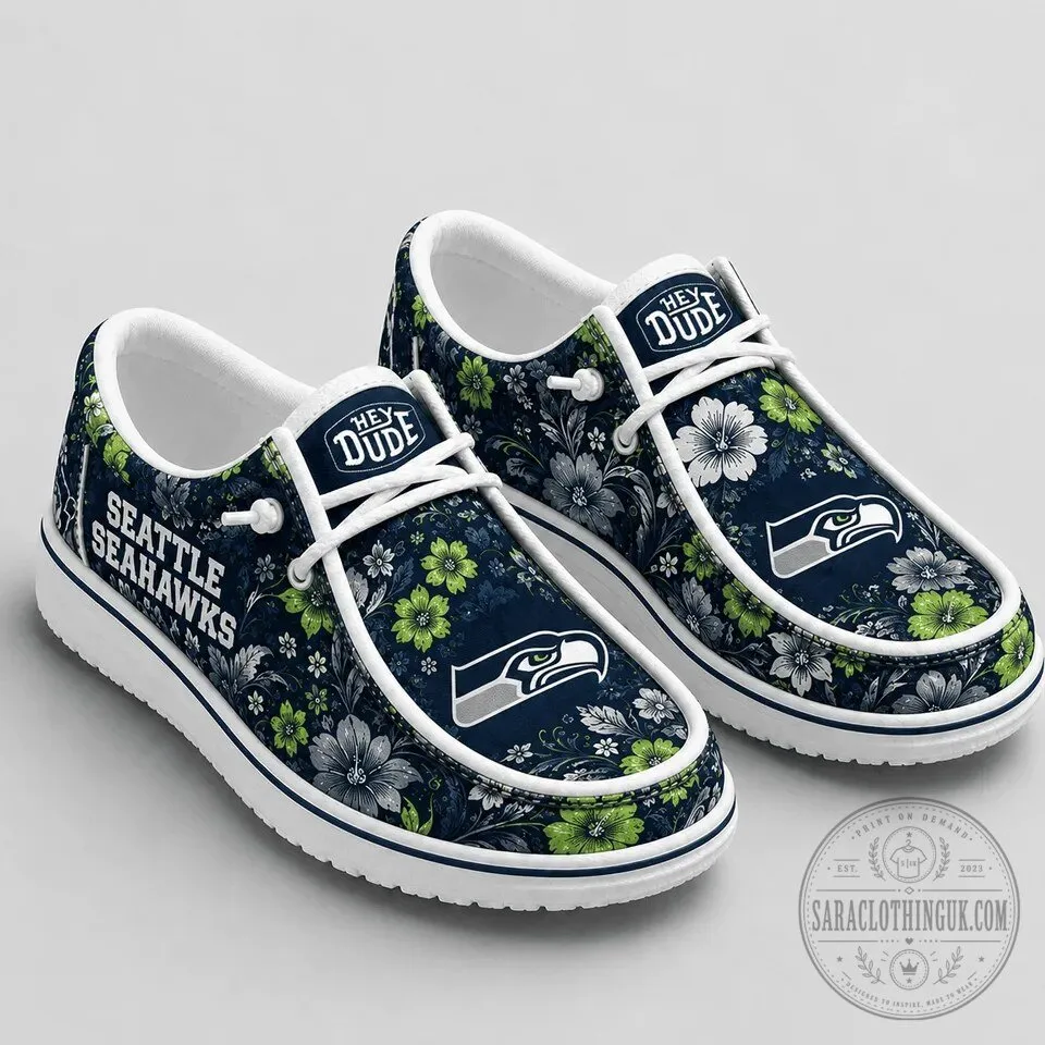 Seattle Seahawks Floral Pattern Hey Dude Style Shoes for Men and Women 5 Seattle Seahawks Floral Pattern Hey Dude Style Shoes for Men and Women