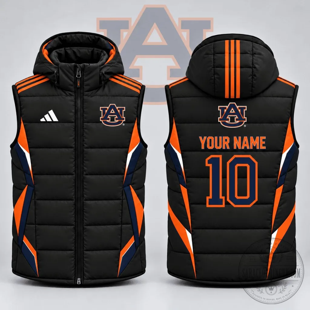 Auburn Tigers Custom Name and Number Detachable Hood Full Zip Puffer Vest Auburn Tigers Custom Name and Number Detachable Hood Full Zip Puffer Vest