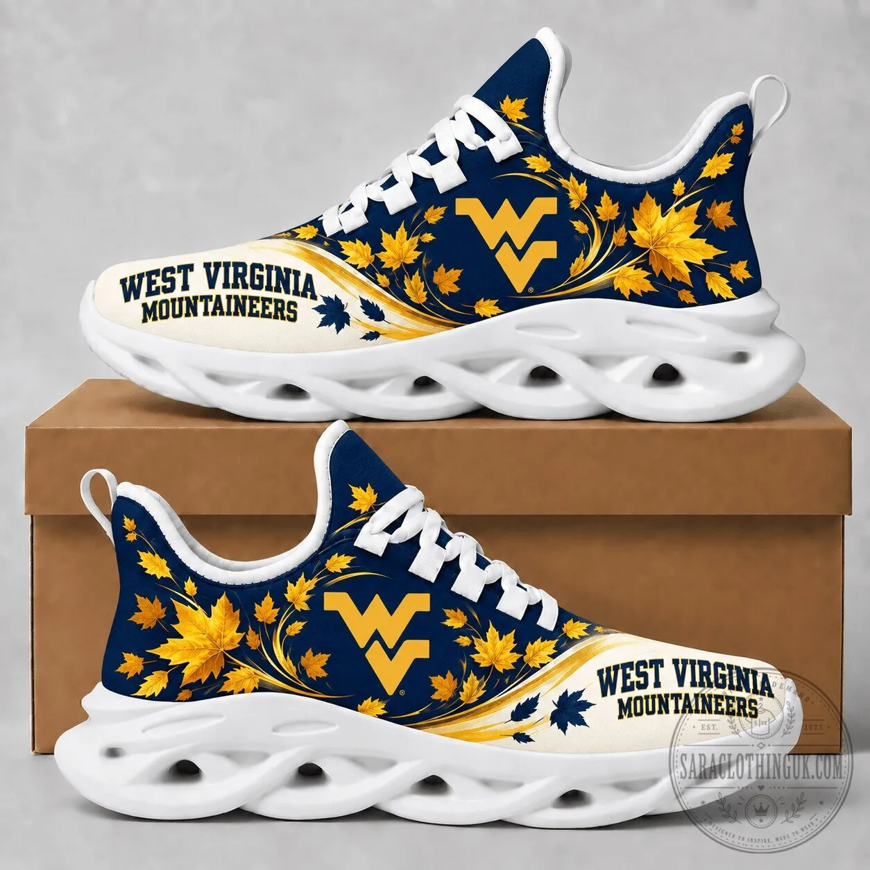 West Virginia Mountaineers Fall Maple Leaves Chunky Sneakers Shoes 2 West Virginia Mountaineers Fall Maple Leaves Chunky Sneakers Shoes