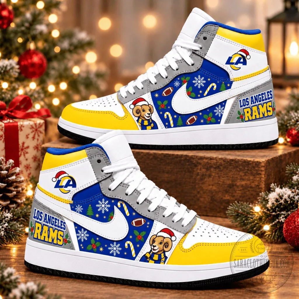 Los Angeles Rams Christmas Holiday Snowflakes Football Team High-Top Shoes Los Angeles Rams Christmas Holiday Snowflakes Football Team High-Top Shoes