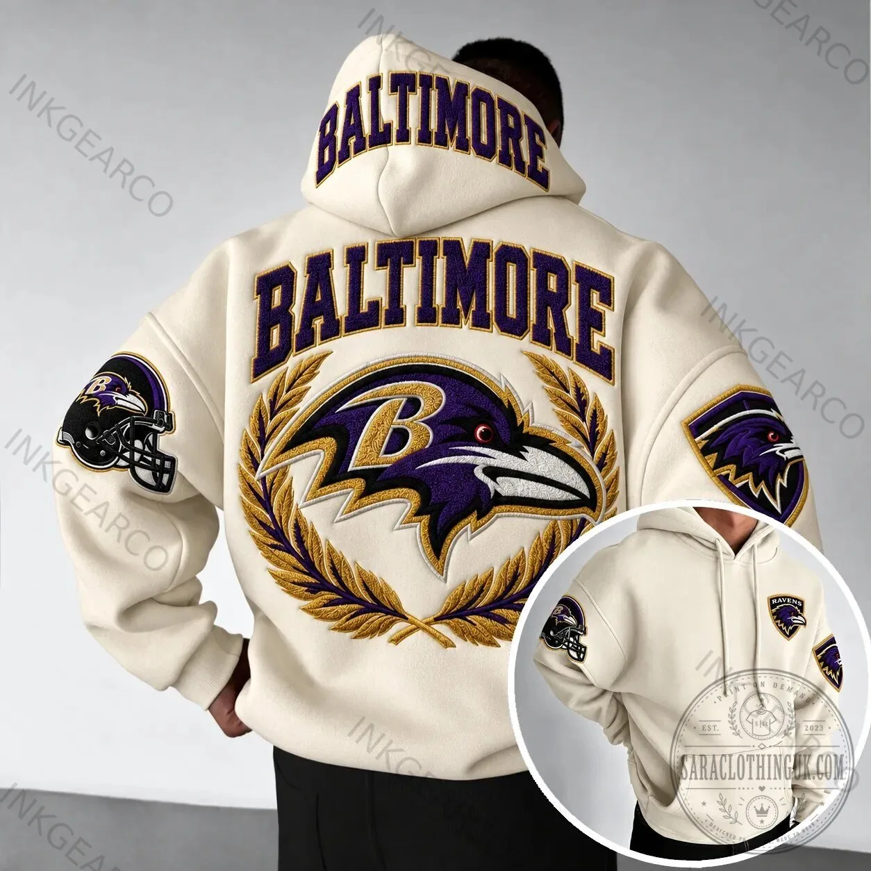 Baltimore Ravens NFL Football Team Logo Cream Hoodie for Men and Women
