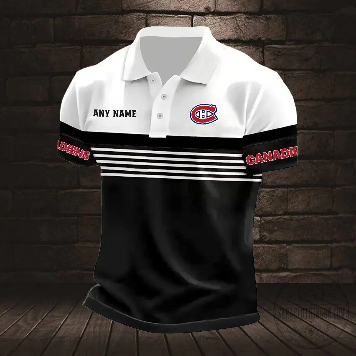 Montreal Canadiens Personalized Name Striped Fan Polo Shirt