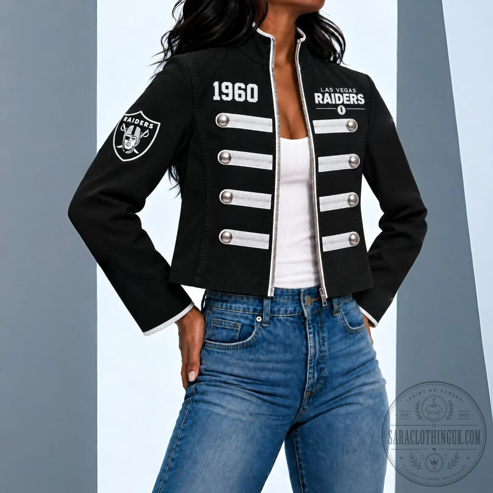 Las Vegas Raiders Women's Black Military Style Fashion Jacket