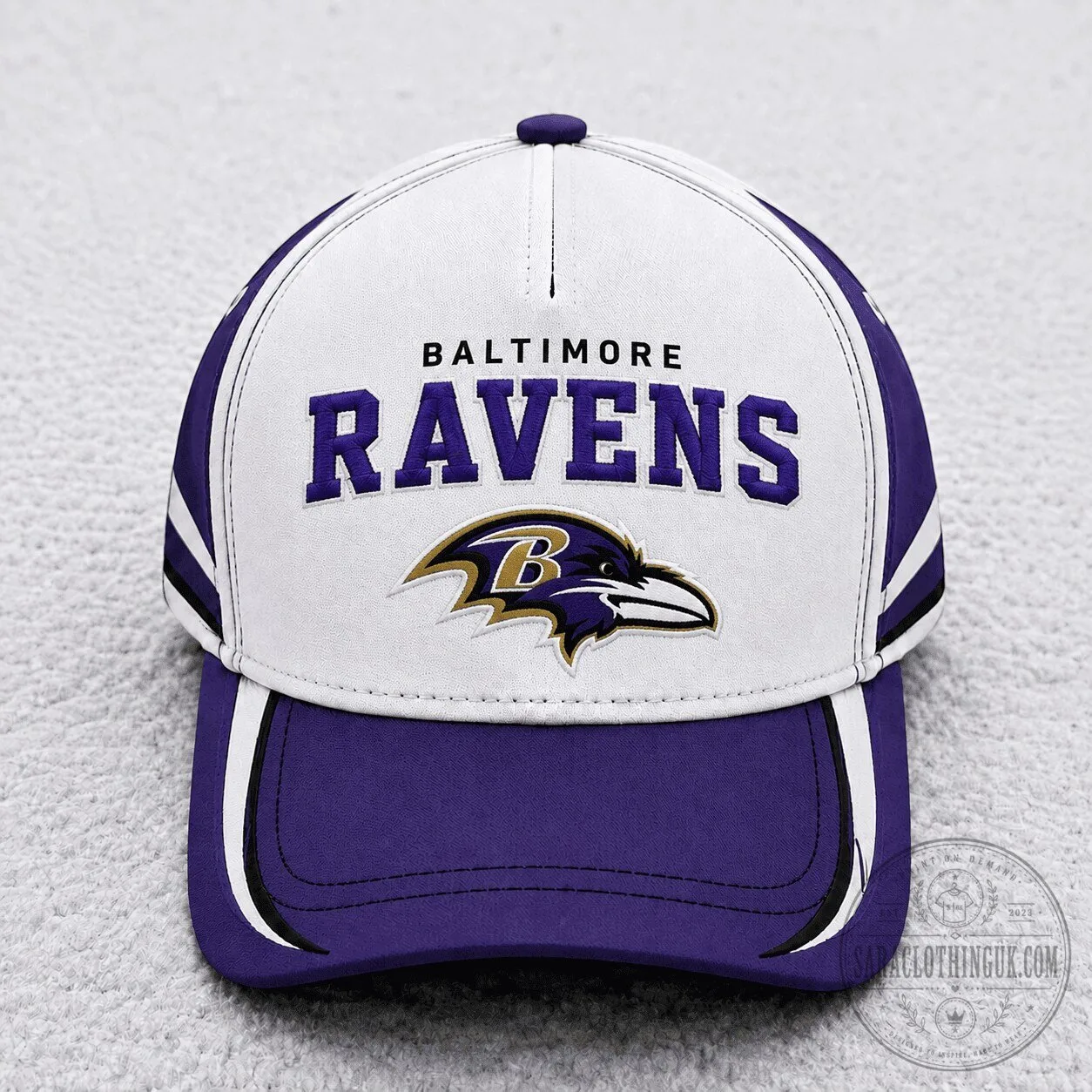 Baltimore Ravens Football Team Logo White and Purple Fan Cap Hat