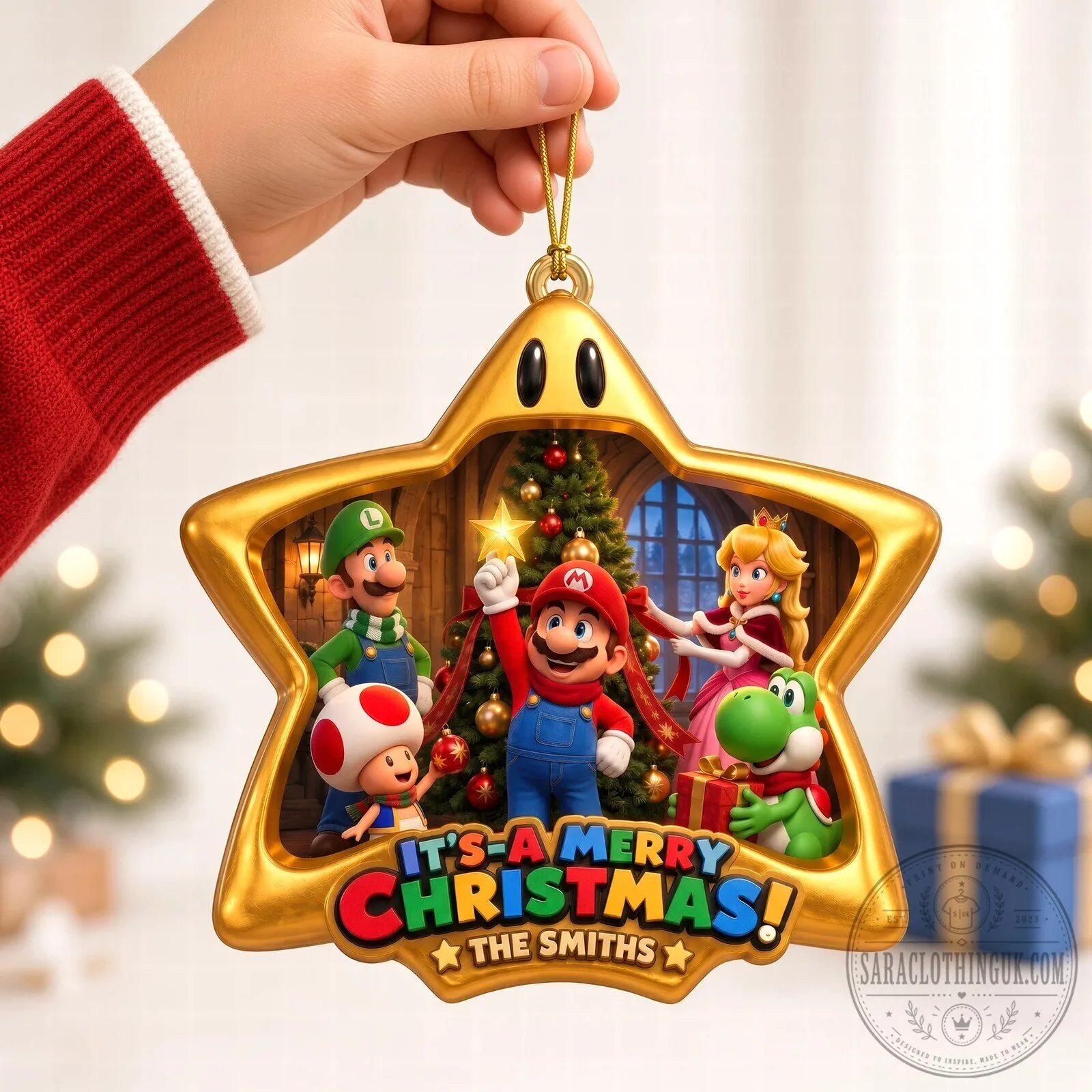Super Mario Brothers Christmas Star Ornament - Personalized Holiday Tree Decoration
