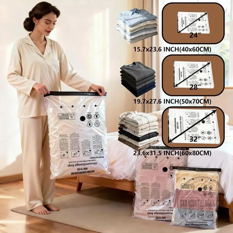 Cordless Travel Vacuum Storage Compression Bag Set for Clothes and Bedding