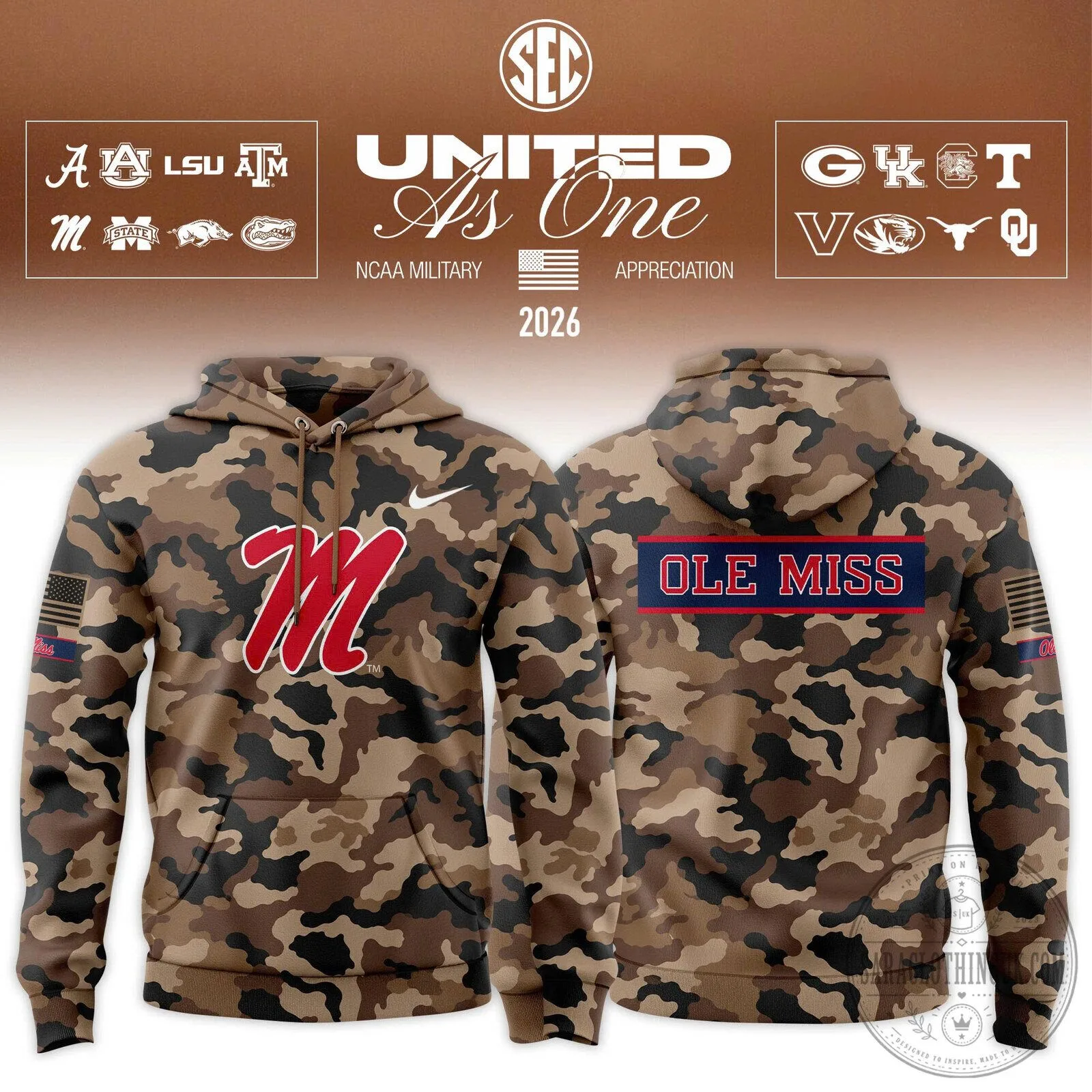 Ole Miss Rebels NCAA Military Appreciation Camouflage Hoodie
