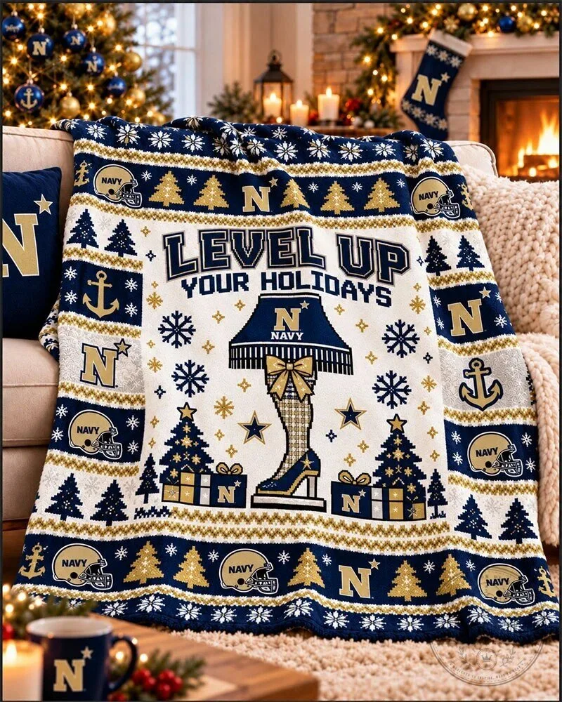Navy Midshipmen Level Up Your Holidays Christmas Ugly Sweater Pattern Blanket 3 Navy Midshipmen Level Up Your Holidays Christmas Ugly Sweater Pattern Blanket