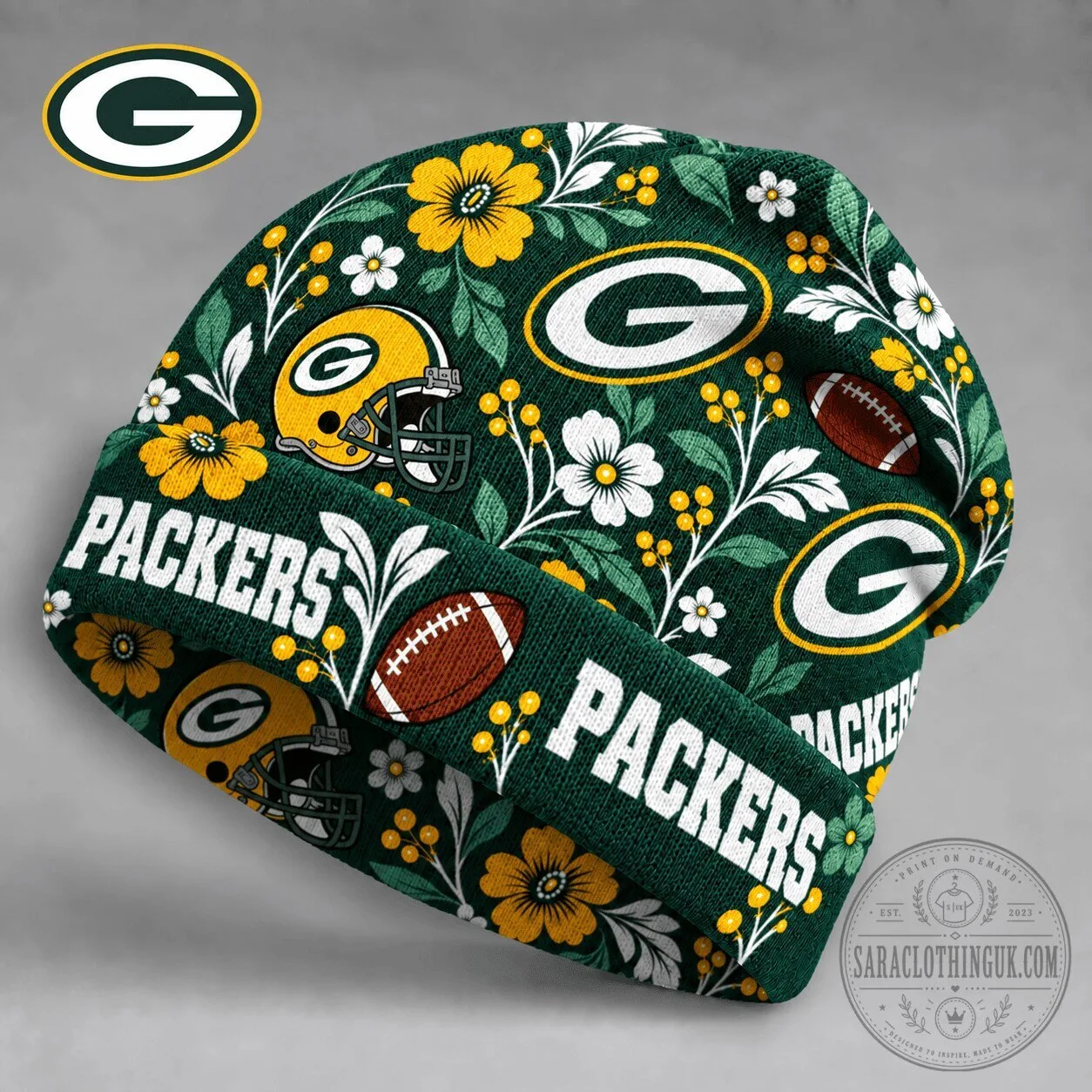 Green Bay Packers Floral Pattern NFL Football Team Knit Beanie Hat 3 Green Bay Packers Floral Pattern NFL Football Team Knit Beanie Hat