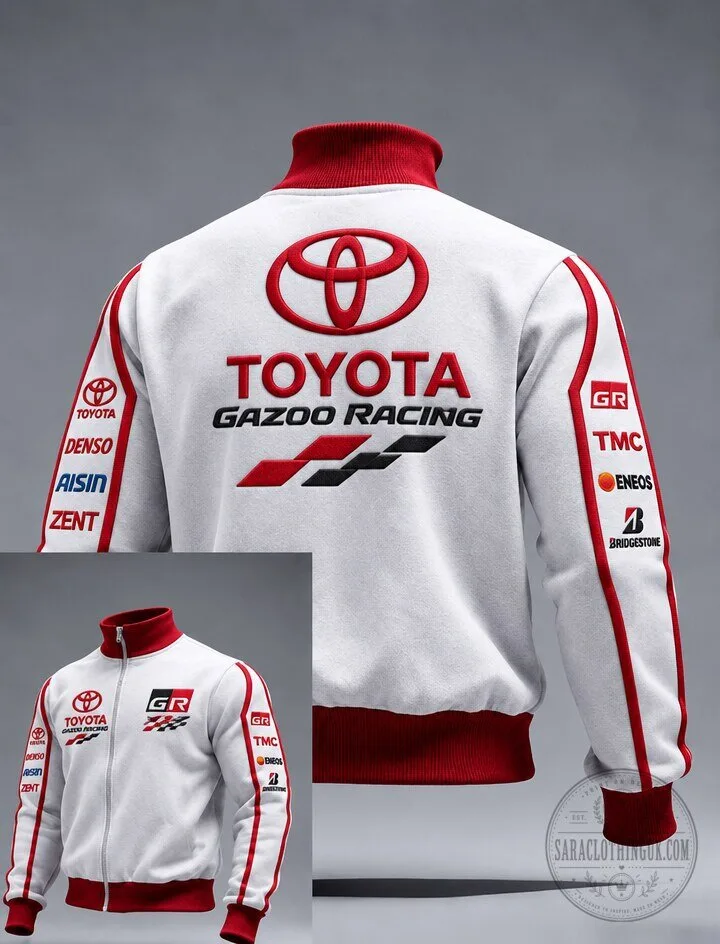 Toyota Gazoo Racing White and Red Stand Collar Zip-Up Jacket 5 Toyota Gazoo Racing White and Red Stand Collar Zip-Up Jacket