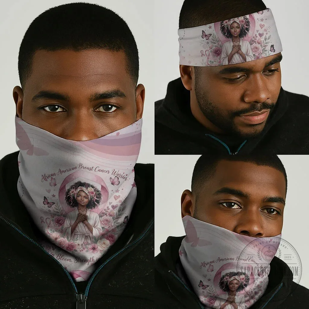 African American Breast Cancer Warrior Pink Ribbon Neck Gaiter Bandana 6 African American Breast Cancer Warrior Pink Ribbon Neck Gaiter Bandana