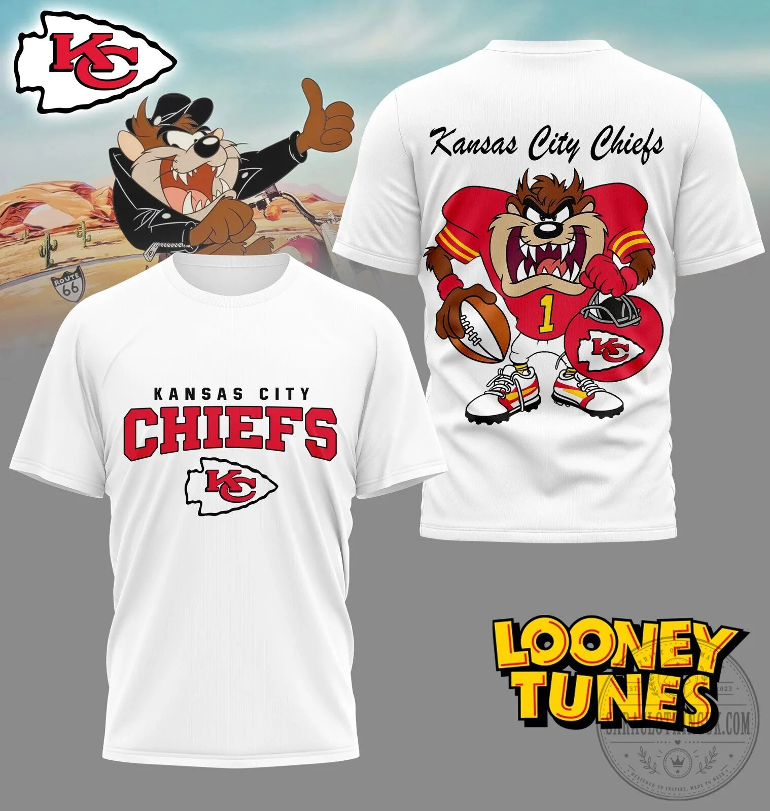 Kansas City Chiefs NFL Fan Shirt featuring Looney Tunes Taz Football Player