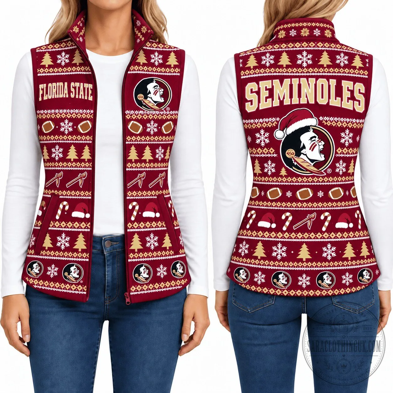 Florida State Seminoles Christmas Ugly Sweater Style Sleeveless Fleece Jacket 1 Florida State Seminoles Christmas Ugly Sweater Style Sleeveless Fleece Jacket