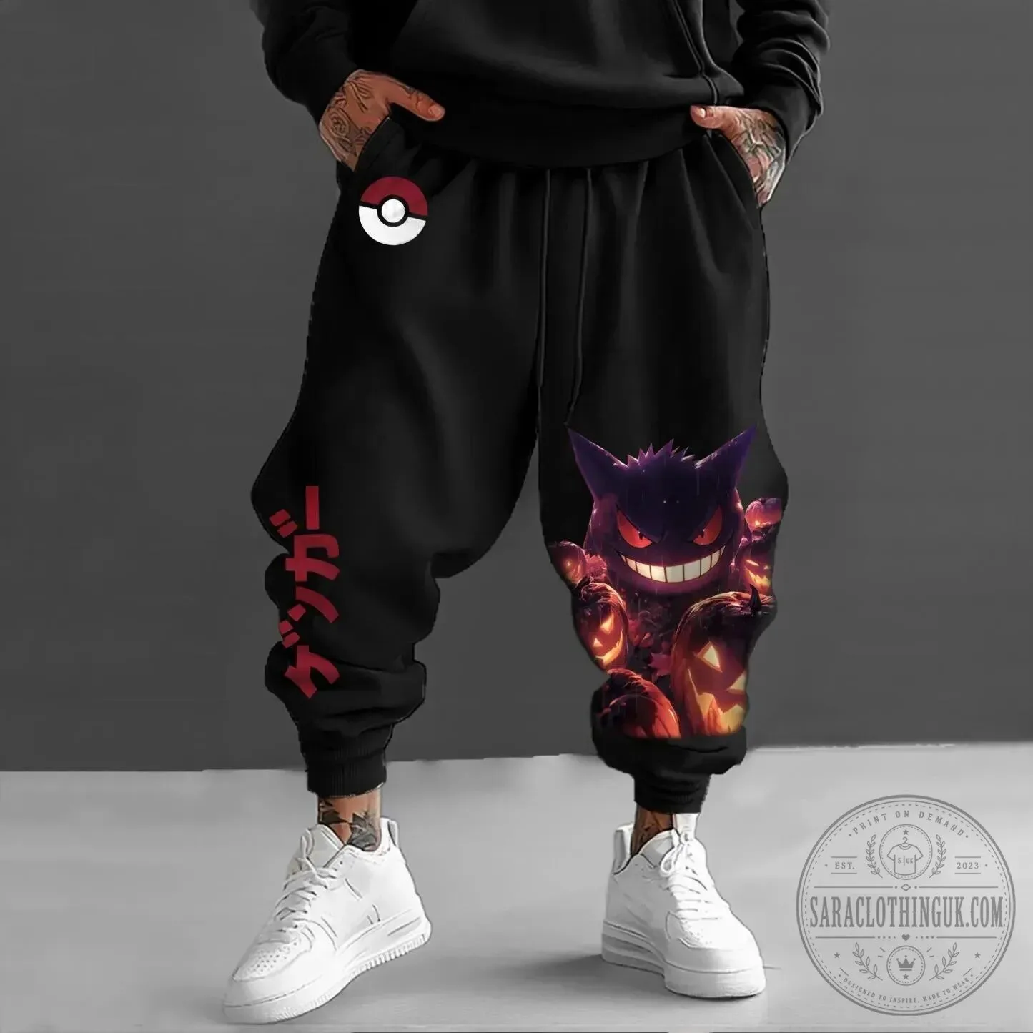 Pokemon Gengar Halloween Pumpkin Unisex Black Jogger Pants 3 Pokemon Gengar Halloween Pumpkin Unisex Black Jogger Pants