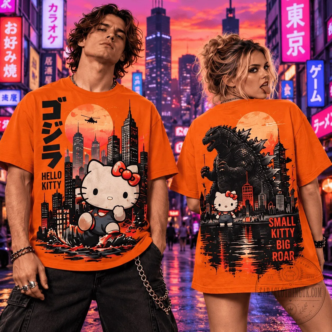 Hello Kitty Godzilla Tokyo City Monster Japanese Sunset T-Shirt 3 Hello Kitty Godzilla Tokyo City Monster Japanese Sunset T-Shirt