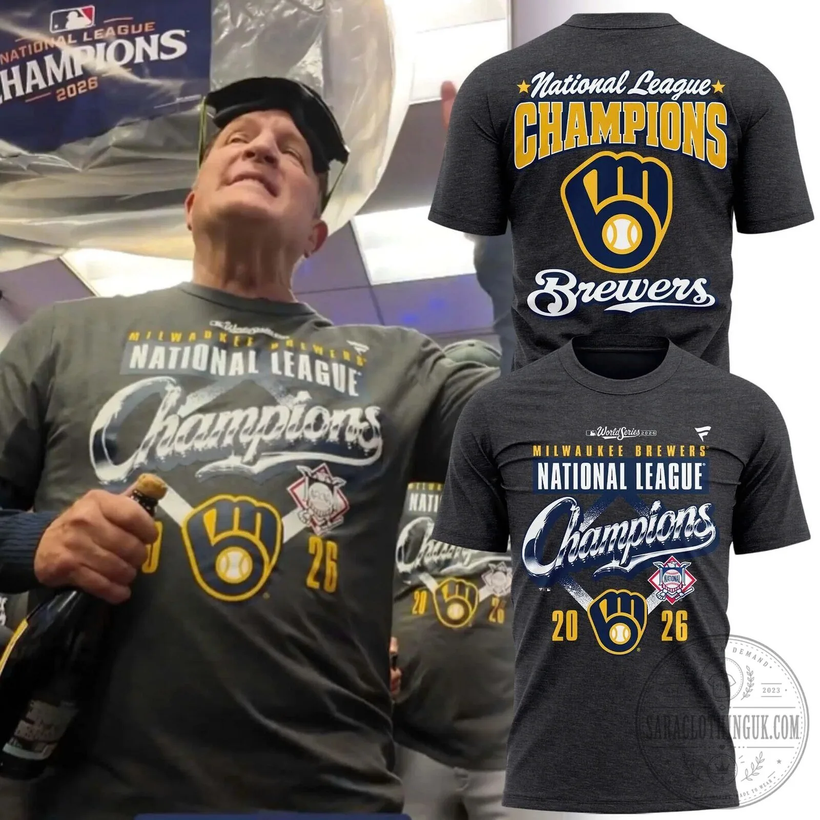 Milwaukee Brewers 2026 National League Champions Charcoal Gray T-Shirt 9 Milwaukee Brewers 2026 National League Champions Charcoal Gray T-Shirt