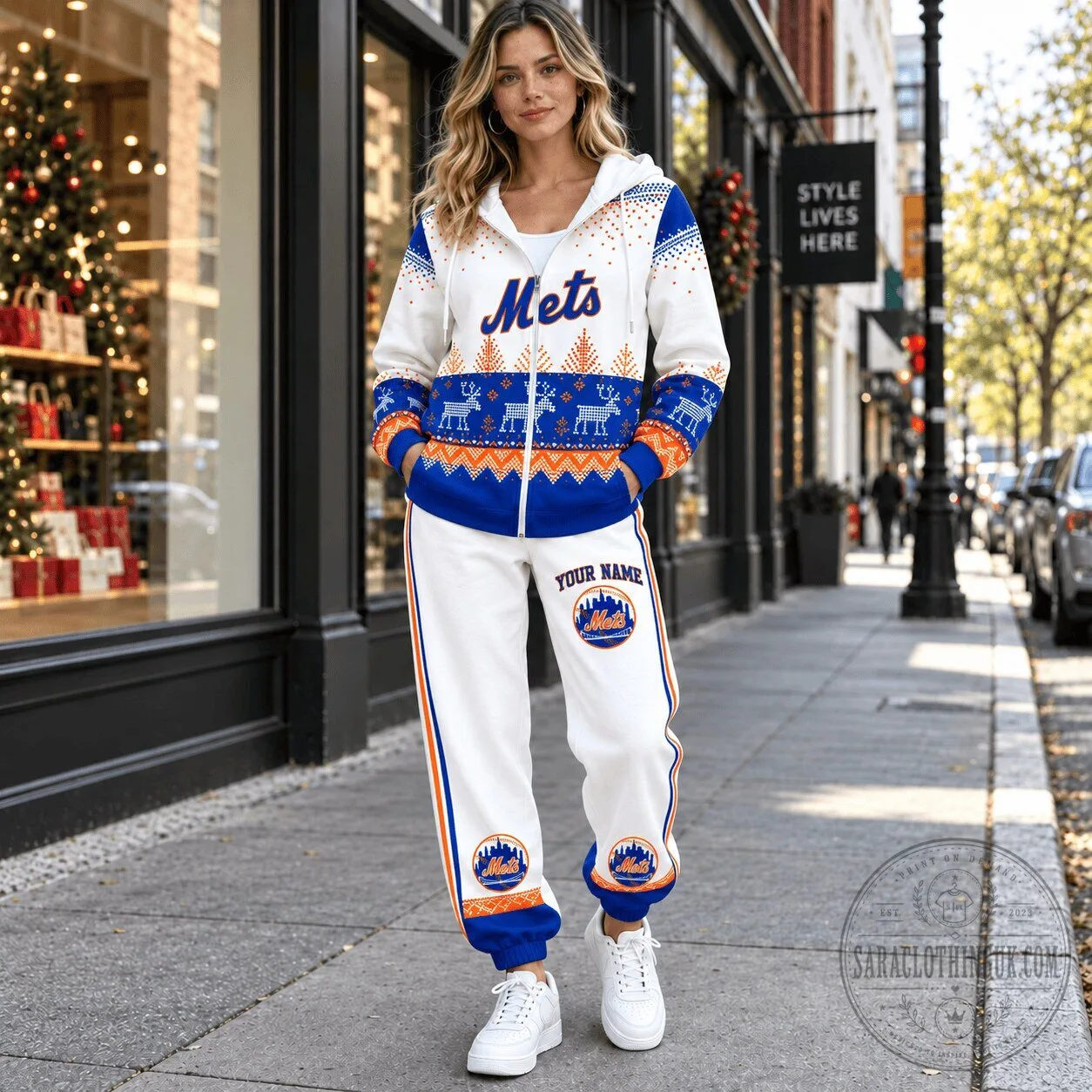 New York Mets MLB Team Ugly Christmas Sweater Style Hoodie and Jogger Pants Set